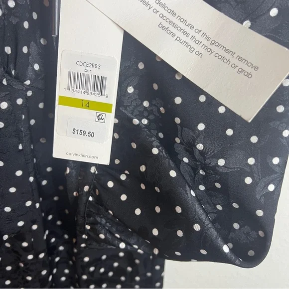 Calvin Klein Black Polka Dot Jacquard Midi Dress NWT Size 14 - Picture 4 of 11